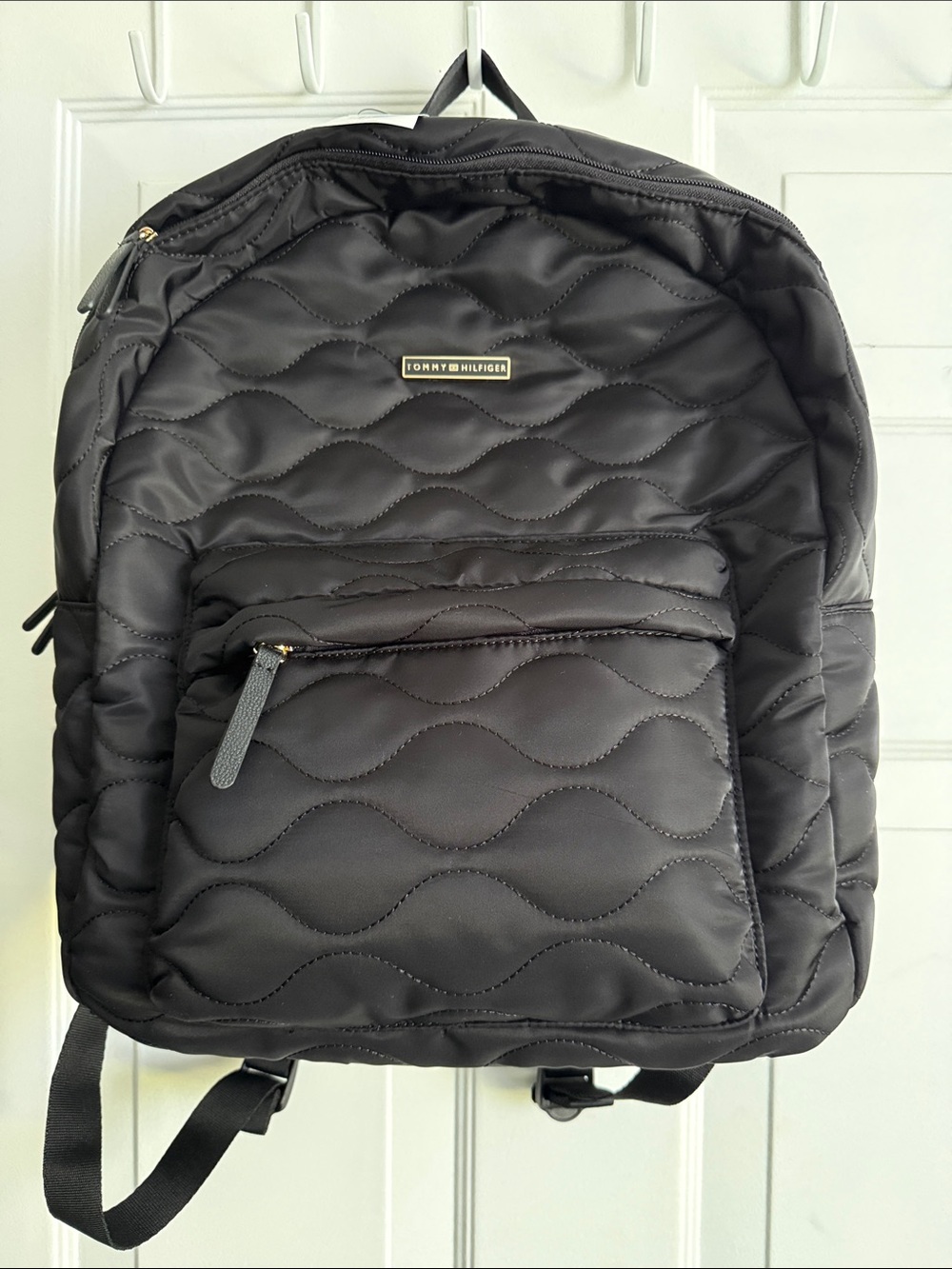 Tommy Hilfiger Quilted Black Nylon Backpack with Front Pocket